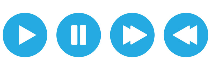 Media player control icon set, interface multimedia symbols, play and pause buttons icon set, ideal for media player. Elements for video streaming app. Vector Illustration
