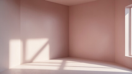 Minimalistic light background with blurred sun shadow on pastel pink wall