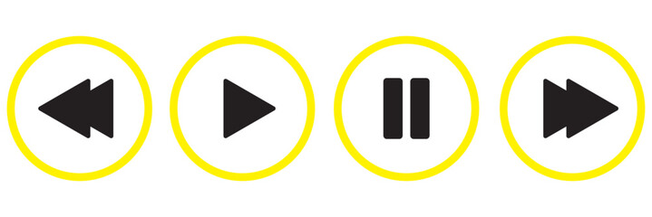Media player button icons set. Pause, rewind, fast forward icon. Ui elements. Music player buttons. Video controls. Play video icon collection. Ui template. Vector illustration