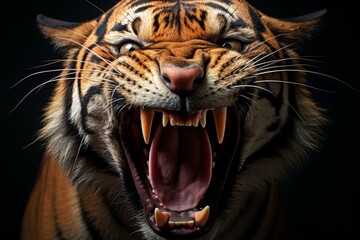 Obraz premium Immerse in nature s beauty with minimalist art that evokes the powerful roar of a tiger.