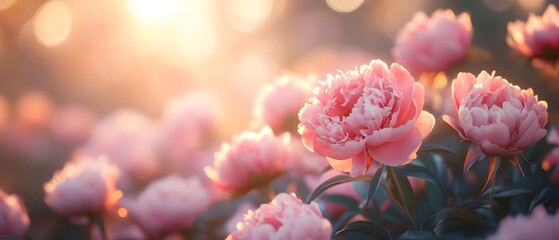 Peonies bloom in the garden, their large