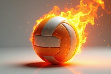 Fiery volleyball, isolated on white Intense flames engulf the ball , active, ball, fiery