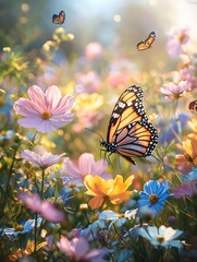 In the garden, a myriad of colorful flowers bloom in full splendor