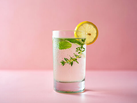 Refreshing lemon mint thyme infused water recipe summer drink beverage glass - Powered by Adobe