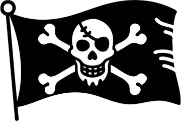 pirate flag with a skull and crossbones silhouette, skull and crossbones flag silhouette vector