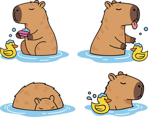 Vector Illustration of Cute Capibaras in the Shower -vector eps8