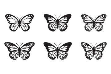 set of monarch butterfly silhouette icon vector illustration isolated on white background
