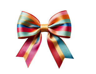 Colorful striped satin bow isolated on transparent background, ideal for gift wrapping, festive decorations, and craft design.

