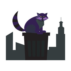 Raccoon Bin Night Trash Can Silhouette