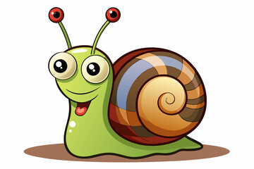 Bright and cheerful cartoon snail character with a vibrant orange spiral shell, blue body, and big smiling face. This playful vector illustration is perfect for children’s books, educational materials