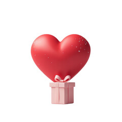 3D vector illustration of a red heart with soft highlights and a small pink gift box beside it on a white background. Romantic minimalist concept for Valentine's Day or love-themed design.