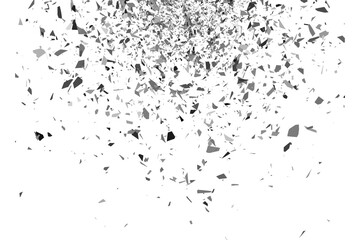 Obraz premium Abstract composition of shattered geometric fragments in grayscale against a dark background