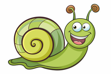 Bright and cheerful cartoon snail character with a vibrant orange spiral shell, blue body, and big smiling face. This playful vector illustration is perfect for children’s books, educational materials