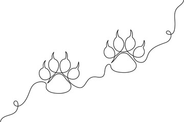 Obraz premium Continuous line dog paw outline and simple minimal design 