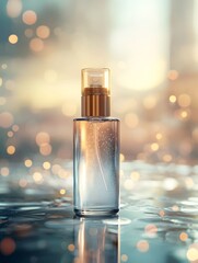 The exquisite packaging of a hair mask, with a glass bottle gleaming under the light