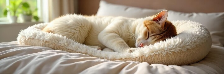 Obraz premium A fluffy, supportive cushion provides a cozy and comfortable sleeping space, perfect for naps or resting The soft texture and gentle curves invite relaxation and peaceful slumber , supportive, orange
