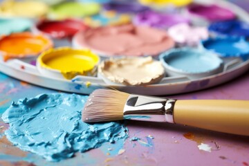 Obraz premium Close up of vibrant gouache circle with brush a minimalist artistic perspective