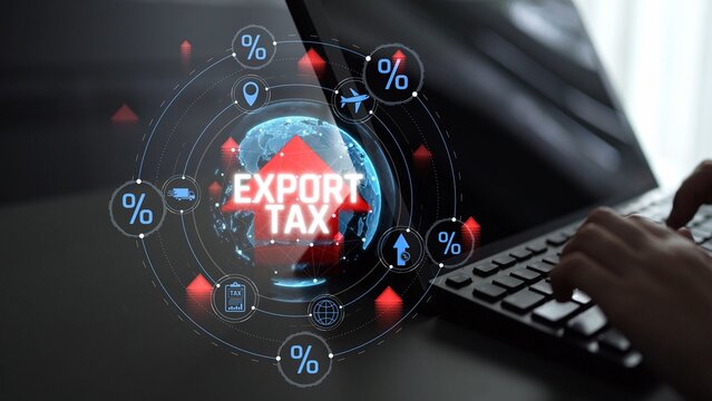 Global Trade Concepts with Export Tax Visuals and Digital Interface Elements Representing Tariffs and Trade Liabilities. Consignment.