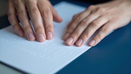 Hands Reading Braille on Accessible Document with Augmented Reality Overlay