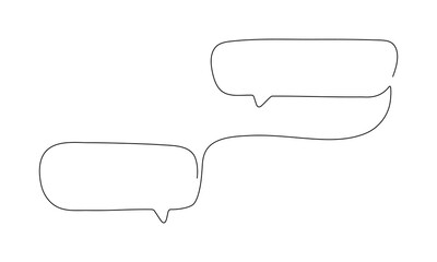 One line drawing of a speech bubble. Minimal chat icon in continuous line style. Dialog cloud, message box, or communication symbol. Vector outline illustration on white.