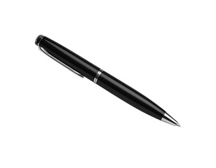 Elegant black ballpoint pen isolated on transparent background , close-up view, showcasing sleek design and metallic accents.