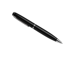 Elegant black ballpoint pen isolated on transparent background , close-up view, showcasing sleek design and metallic accents.