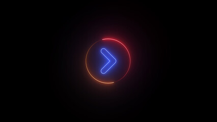 Neon glowing right arrow on black background.	

