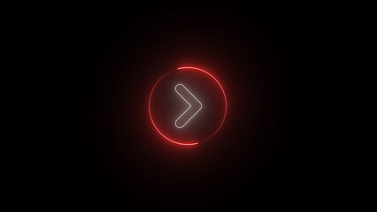 Neon glowing right arrow on black background.