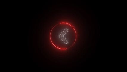 Neon glowing left arrow on black background.