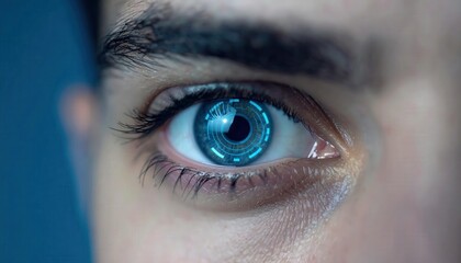 Close-Up of a Human Eye with a Futuristic Lens and Digital Elements