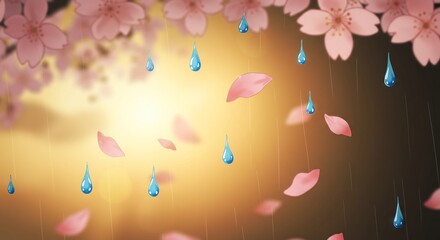 春の雨桜舞い散る幻想的な背景