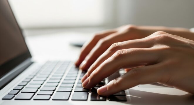 Close-up of Hands Typing on Laptop Keyboard Productivity, Efficiency, and Digital Work