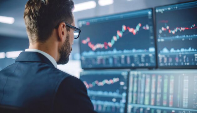 Professional Male Analyst Working on Financial Data in Modern Office Space