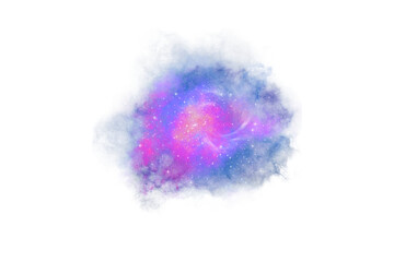 Abstract galaxy illustration featuring a colorful swirling nebula within a white wispy cloud.