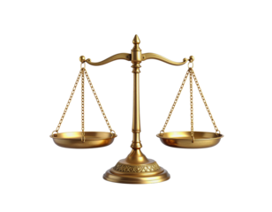 Golden scales of justice isolated legal concept on transparent background