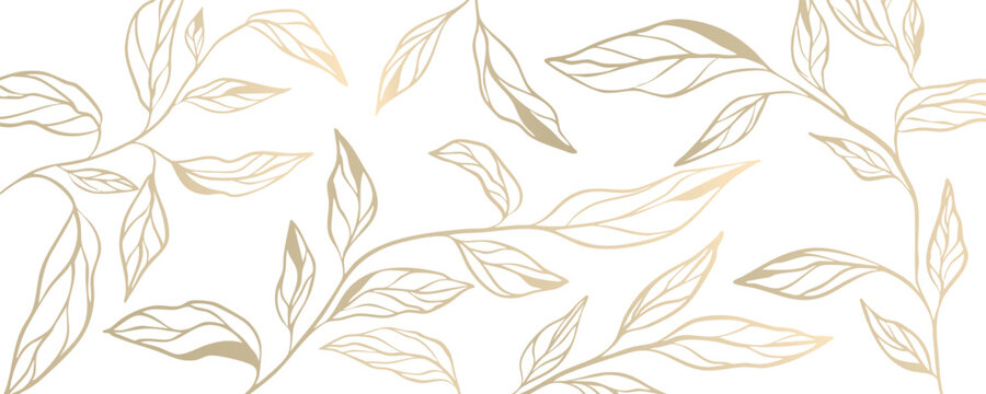Banner with golden leaves. Luxury vector botanical background