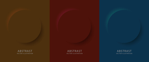 Circle Gradient Shadow Background Set with Copy Space – Modern Style Papercut Design in Brown, Red, and Blue for Poster, Brochure, Banner, and Website. Vector.