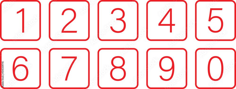 Aufkleber simple red numbers icon with red outline rounded rectangle. from 0 to 9 vector illustration.