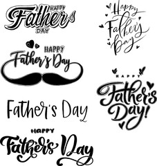 Celebrate Father's Day with this adorable black and white hand-drawn illustration featuring playful doodles of children, hearts, a gift box, a tree, and the cheerful message 