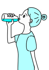 水を飲む　女性　イラスト　ミネラルウォーター