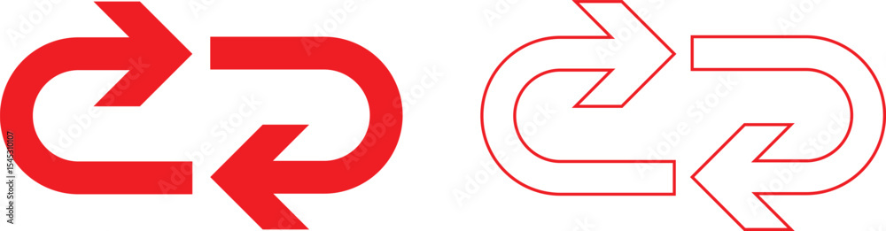 Poster set of red way direction arrow symbol, outline way sign vector illustration.