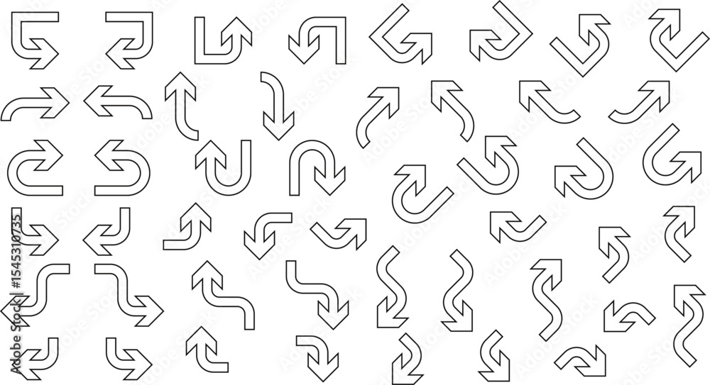 Poster set of black outline way direction arrow symbol, way sign, different directions arrow icon vector il