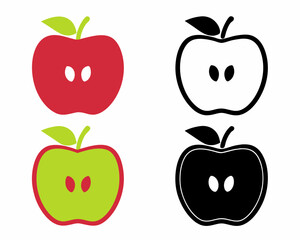Modern and vibrant apple icons with multiple variations and color schemes, perfect for health, food, and educational projects, line art icon set.