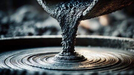 Concrete mixing process showcases pouring technique at construction site during daylight hours