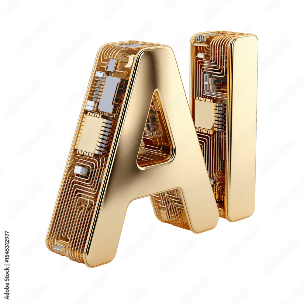 Fototapete 3d icon of a golden ai chip with the text 
