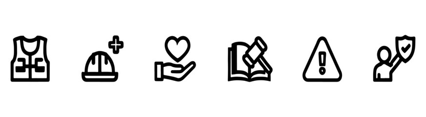 Vector Icons Set Safety, Construction, Heart, Law, Warning, and Protection