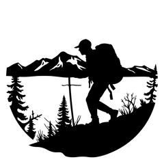 Mountain Majesty: Hiker in Wilderness Silhouette