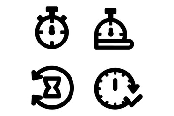 Time Management Icons Stopwatch, Timer, Hourglass, Clock - Vector Illustrations for UI Design