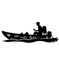 Lakeside Journey: Motorboat Adventure Silhouette