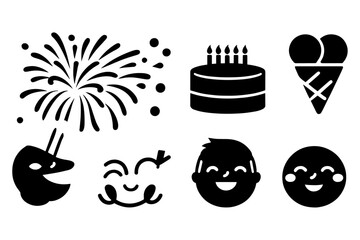 Celebration Icons Fireworks, Cake, Ice Cream, Happy Faces, and More – Perfect for Festive Designs